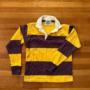 Rowing Blazers Polo Shirt Mens XS Purple Yellow Striped Rugby Pullover